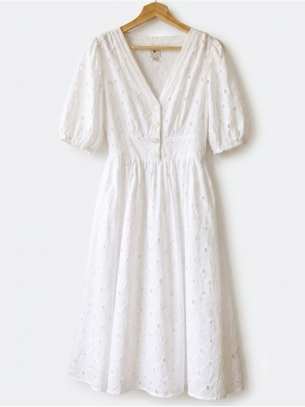NWT A New Day White Eyelet Midi Dress 100% Cotton Puff Sleeve Size M